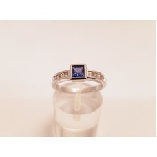 SOLD  18ct WHITE GOLD, BLUE SAPPHIRE & DIAMOND RING